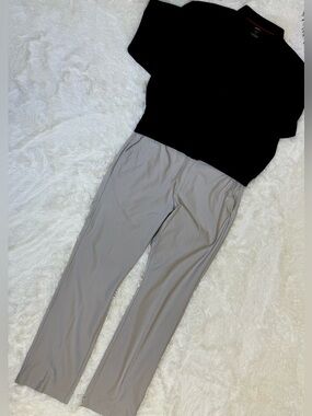 Black Long-Sleeve Top with Khaki Pants